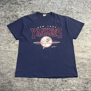 Vintage 90s New York Yankees T Shirt 1999 Mens XL Blue MLB Logo Graphic